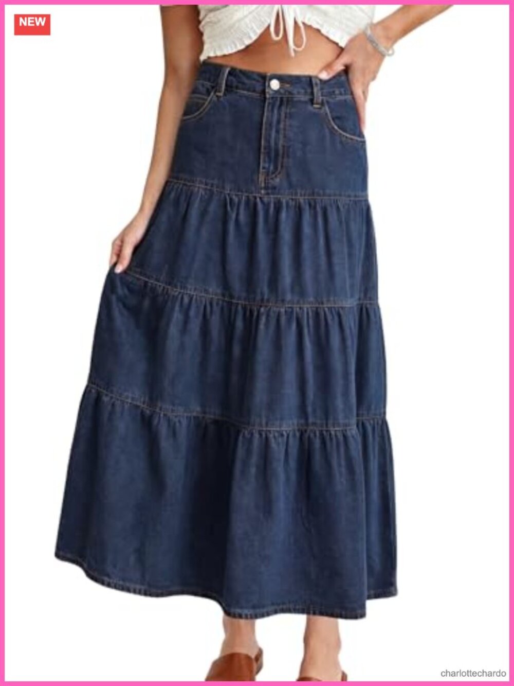 Tiered High Waist Denim Maxi Skirt Long Jean Skirt A-Line Boho